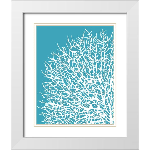 Aqua Coral I White Modern Wood Framed Art Print with Double Matting by Berg, Sabine