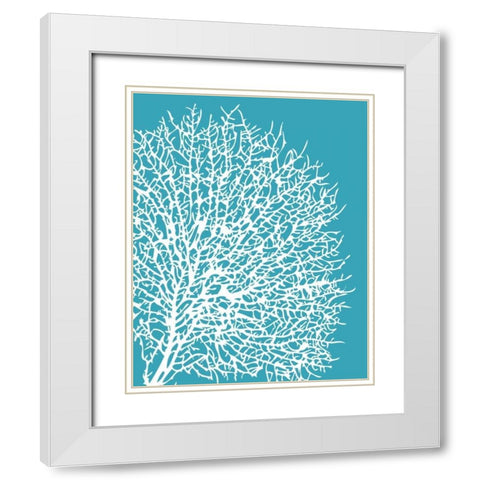 Aqua Coral II White Modern Wood Framed Art Print with Double Matting by Berg, Sabine