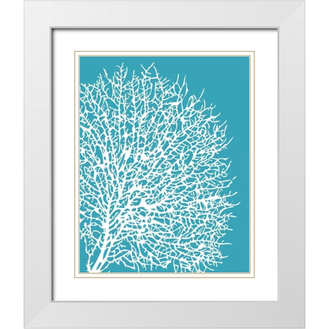 Aqua Coral II White Modern Wood Framed Art Print with Double Matting by Berg, Sabine