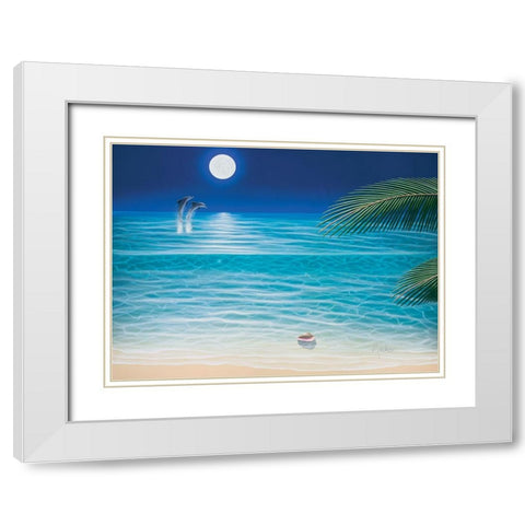 Moonlit Palms White Modern Wood Framed Art Print with Double Matting by Mackin, Dan