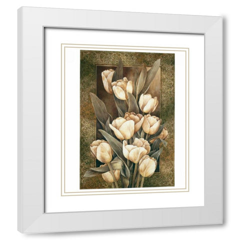 Golden Tulips White Modern Wood Framed Art Print with Double Matting by Thompson, Linda