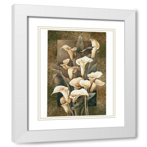 Golden Calla Lilies White Modern Wood Framed Art Print with Double Matting by Thompson, Linda