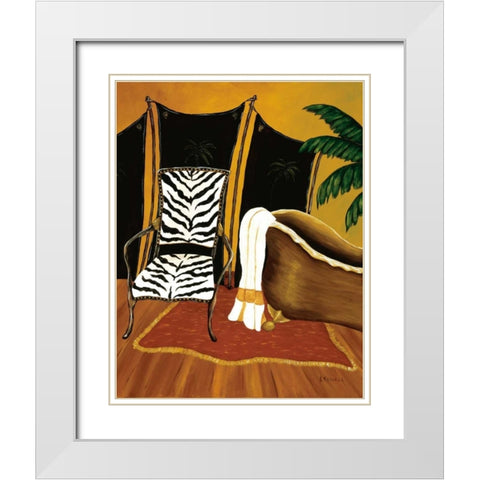 Safari Bath White Modern Wood Framed Art Print with Double Matting by Sewell, Krista