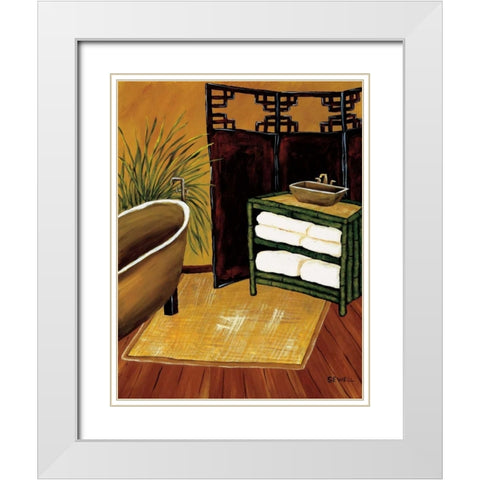 Bamboo Bath White Modern Wood Framed Art Print with Double Matting by Sewell, Krista