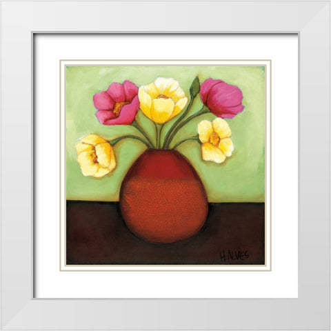 Flores Coloridas I White Modern Wood Framed Art Print with Double Matting by Alves, Helena