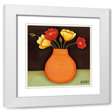 Flores Coloridas II White Modern Wood Framed Art Print with Double Matting by Alves, Helena