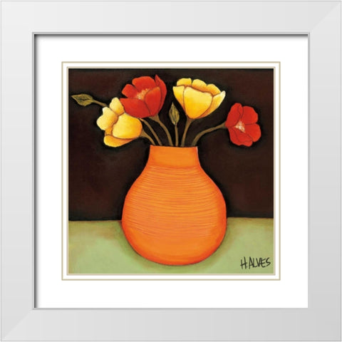 Flores Coloridas II White Modern Wood Framed Art Print with Double Matting by Alves, Helena