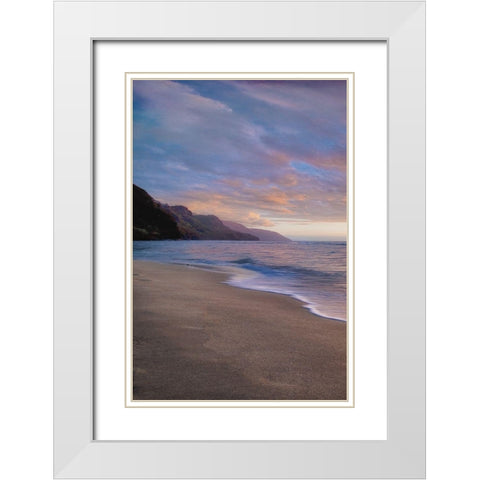 Kee Beach Sunset I White Modern Wood Framed Art Print with Double Matting by Frates, Dennis