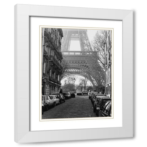 Street View of La Tour Eiffel White Modern Wood Framed Art Print with Double Matting by Davidson, Clay