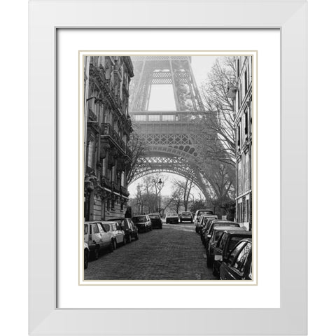 Street View of La Tour Eiffel White Modern Wood Framed Art Print with Double Matting by Davidson, Clay