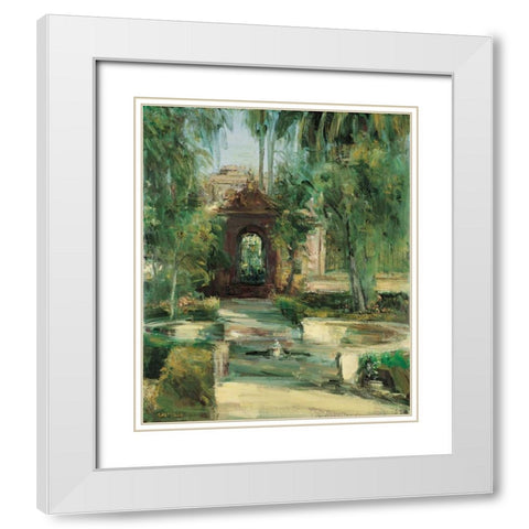 Fuentes y Jardines White Modern Wood Framed Art Print with Double Matting by Castrillo, Jose Luis