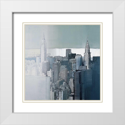 Chrysler and Empire State Buildings White Modern Wood Framed Art Print with Double Matting by Farre, Joan