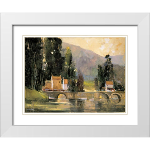 Bridge in the Cottswalds White Modern Wood Framed Art Print with Double Matting by Goerschner, Ted