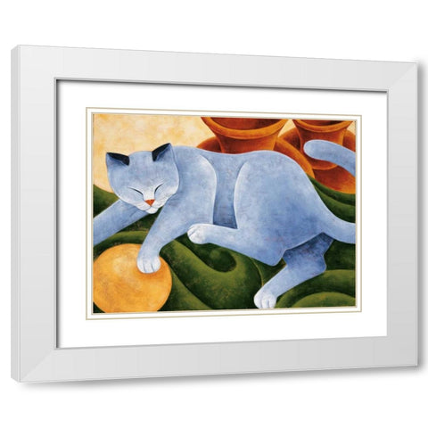 Cats and Pots White Modern Wood Framed Art Print with Double Matting by Holmes, Kate