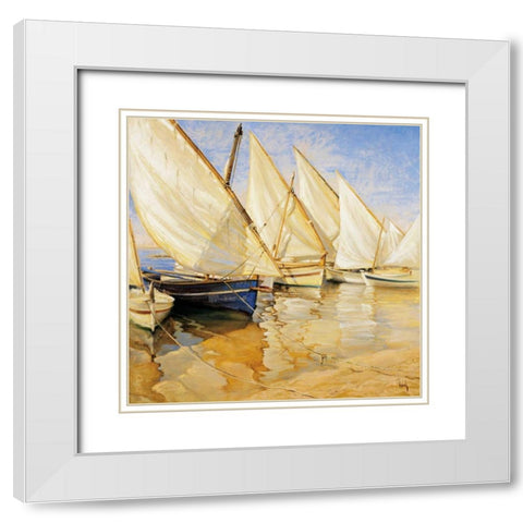 White Sails I White Modern Wood Framed Art Print with Double Matting by Laporta, Jaume