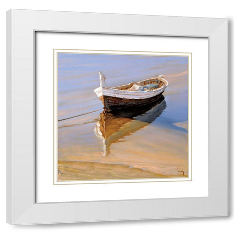 Barcas Descansando White Modern Wood Framed Art Print with Double Matting by Laporta, Jaume
