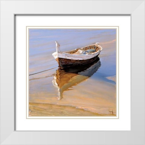 Barcas Descansando White Modern Wood Framed Art Print with Double Matting by Laporta, Jaume