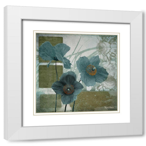 Cerulean Poppies I White Modern Wood Framed Art Print with Double Matting by Lacie, Robert