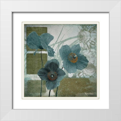 Cerulean Poppies I White Modern Wood Framed Art Print with Double Matting by Lacie, Robert