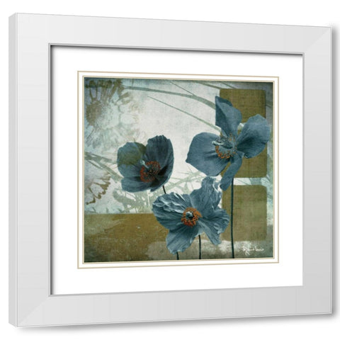 Cerulean Poppies II White Modern Wood Framed Art Print with Double Matting by Lacie, Robert