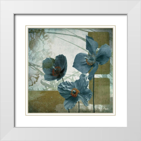 Cerulean Poppies II White Modern Wood Framed Art Print with Double Matting by Lacie, Robert