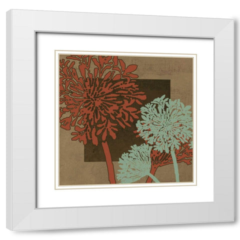 Floral Silhouette in Brown White Modern Wood Framed Art Print with Double Matting by MK Designs