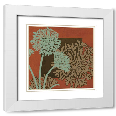 Floral Silhouette in Red White Modern Wood Framed Art Print with Double Matting by MK Designs