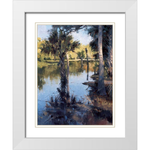 Palms on Water I White Modern Wood Framed Art Print with Double Matting by Moore, Larry