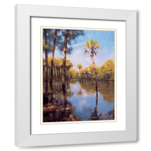 Palms on Water II White Modern Wood Framed Art Print with Double Matting by Moore, Larry