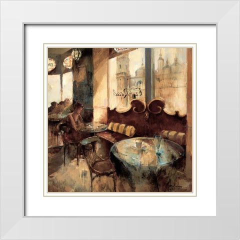 El Real Cafe White Modern Wood Framed Art Print with Double Matting by Martin, Noemi