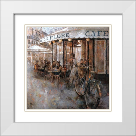 Cafe de Flore Paris White Modern Wood Framed Art Print with Double Matting by Martin, Noemi