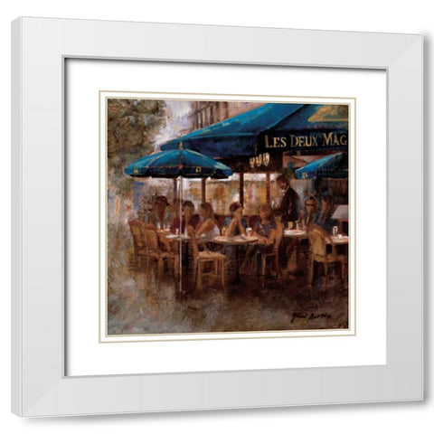 Les Deux Magots White Modern Wood Framed Art Print with Double Matting by Martin, Noemi