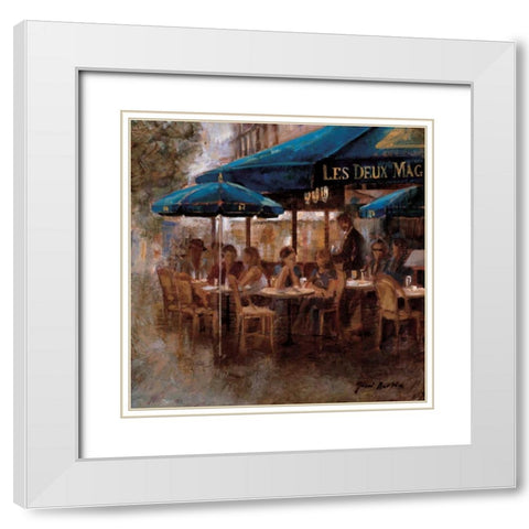 Les Deux Magots White Modern Wood Framed Art Print with Double Matting by Martin, Noemi
