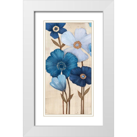 Fleurs Bleues I White Modern Wood Framed Art Print with Double Matting by MAJA