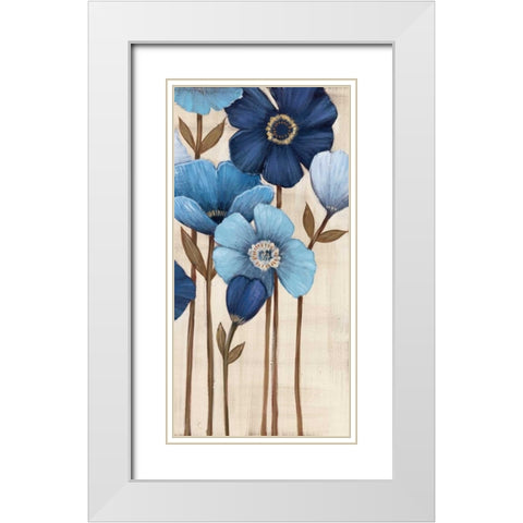 Fleurs Bleues II White Modern Wood Framed Art Print with Double Matting by MAJA