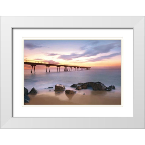 The Pier White Modern Wood Framed Art Print with Double Matting by Mora, Sergi