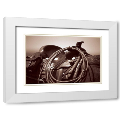 Saddling White Modern Wood Framed Art Print with Double Matting by OMara, James