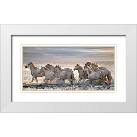 Running Horses White Modern Wood Framed Art Print with Double Matting by Ortega, Xavier
