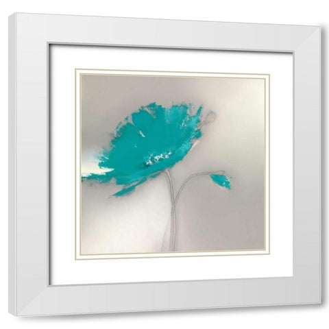 Aqua Platinum Petals I White Modern Wood Framed Art Print with Double Matting by Prior, J.P.