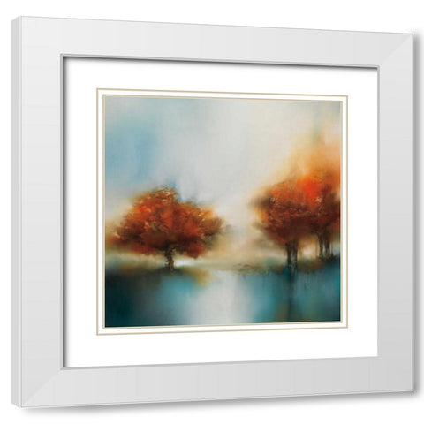 Morning Mist and Maple II White Modern Wood Framed Art Print with Double Matting by Prior, J.P.