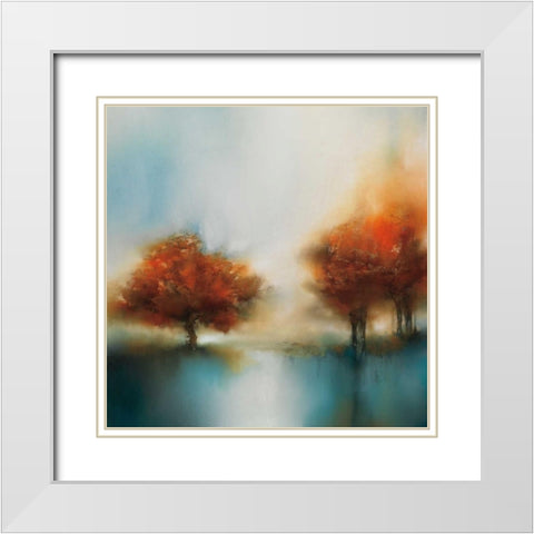Morning Mist and Maple II White Modern Wood Framed Art Print with Double Matting by Prior, J.P.