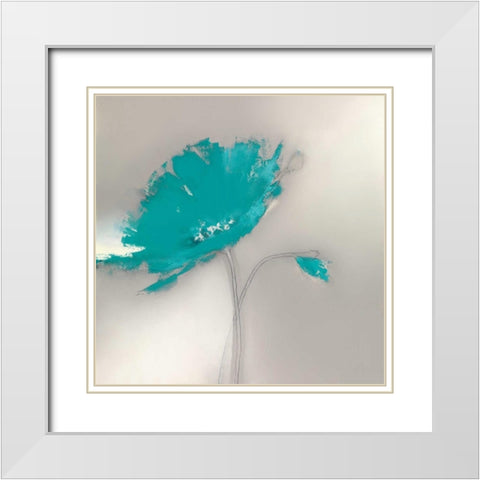 Aqua Platinum Petals I White Modern Wood Framed Art Print with Double Matting by Prior, J.P.