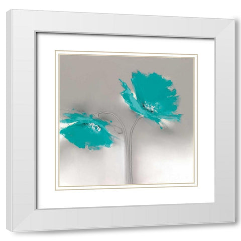 Aqua Platinum Petals II White Modern Wood Framed Art Print with Double Matting by Prior, J.P.