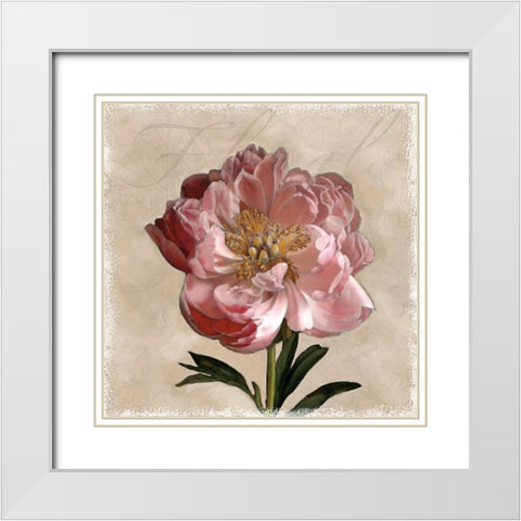 Peony I White Modern Wood Framed Art Print with Double Matting by Pahl, Janel
