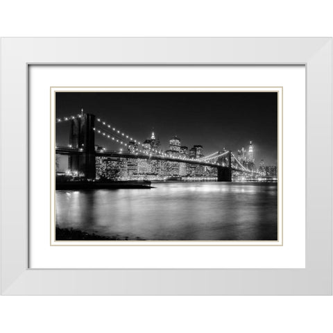 NYC Nights White Modern Wood Framed Art Print with Double Matting by Papiorek, Nina