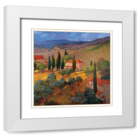 Coral Sunset Tuscany White Modern Wood Framed Art Print with Double Matting by Craig, Philip