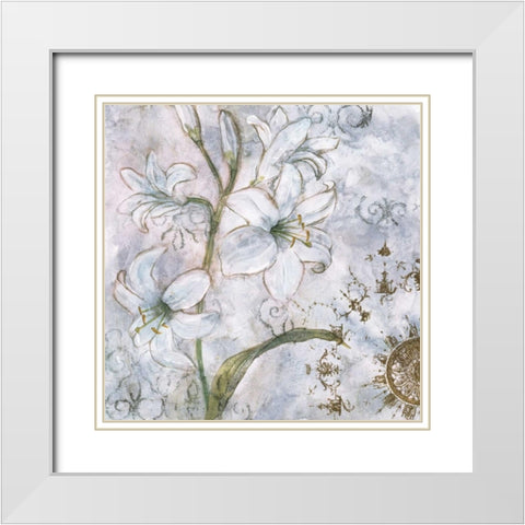 Floral Pearls I White Modern Wood Framed Art Print with Double Matting by Nocito, James