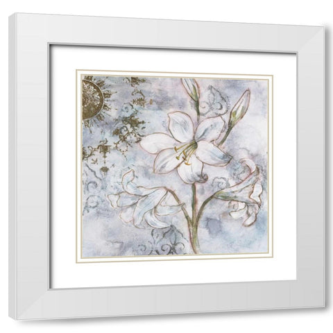 Floral Pearls II White Modern Wood Framed Art Print with Double Matting by Nocito, James