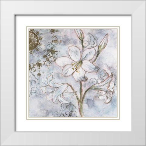 Floral Pearls II White Modern Wood Framed Art Print with Double Matting by Nocito, James