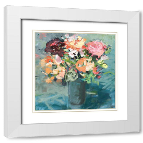 Teal Bouquet White Modern Wood Framed Art Print with Double Matting by Harwood, Jennifer